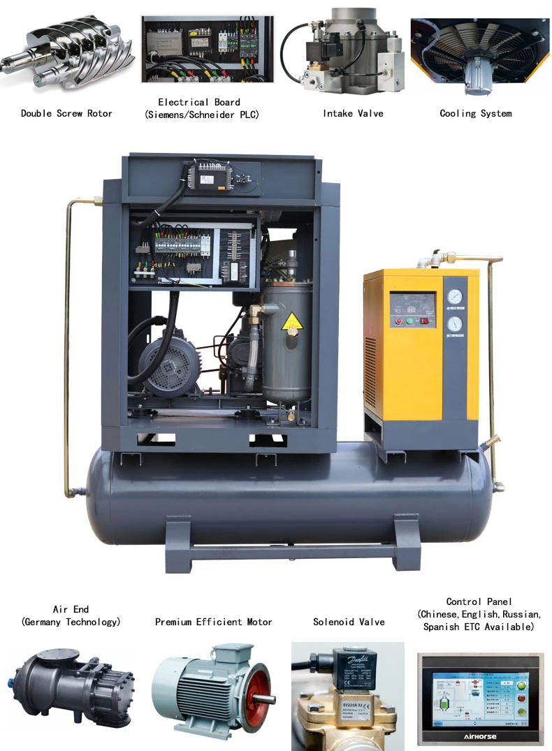 Germany Silent Portable Rotary Screw Air Compressor (11KW 300L 8bar) with Dryer, Filters and Tank