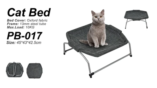 Luxuriöses erhöhtes Katzen-Camping-Hochbett für Haustiere in grauem Oxford-Gewebe mit Stahlrahmen